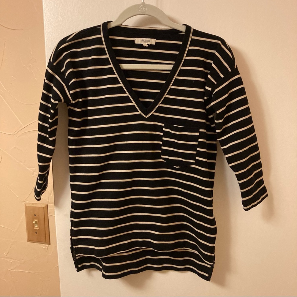 Madewell Striped V-Neck Shirt size XS
